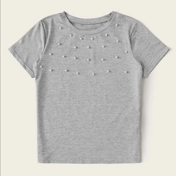 🤍SHEIN Pearl Beadded Short Sleeve Tee🤍 - Picture 2 of 12